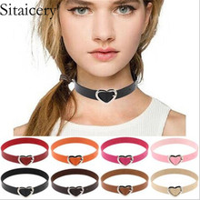 Sitaicery Stainless Steel Heart Chokers Necklaces Charm Female Choker Trendy Colorful Leather Buckle Belt  Women's Necklace 2024 - buy cheap
