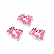 20pcs/lot Metal Enamel Pink Baby Footprint Floating Charms For Living Glass Floating Lockets Necklace Bracelet DIY Jewelry 2024 - buy cheap