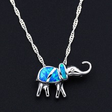 Strolling Baby Elephant Amimals Blue Fire Opal Pendant Necklace 2024 - buy cheap