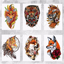 Yellow Fox and Feather Cool Beauty Tattoo Waterproof Hot Temporary Tattoo Stickers,  All Kinds Of Animals 2024 - buy cheap