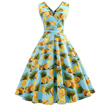 Joineles Plus Size 5xl Lemon Print Wrap Women Summer Vintage Dress Sleeveless V Neck Belts Retro Dress 60s Party Vestidos 2024 - buy cheap