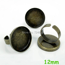 Bases de anillo de bisel en blanco con copas redondas de pared profunda de 12mm con ajustes de anillo abierto tono Bronce Antiguo 2024 - compra barato