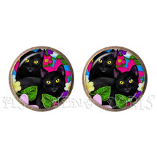 Fashion Lovely Cartoon Cats Beauty 12mm Round Photo Glass Cabochon Stud Earrings New Cats Silhouette Stud Earring Jewelry 2024 - buy cheap