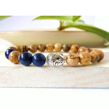 Pulseira masculina imagem de buda, pedra natural, yoga, cura, malabead, buda mala, lápis-lazúli, contas redondas 2024 - compre barato