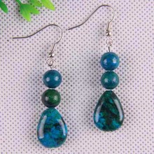 Blue Azurite Beads Dangle GEM Earrings Jewelry For Gift T041 2024 - buy cheap