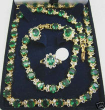 Conjunto de anel de brinco pulseira colar cristal verde fino 2024 - compre barato