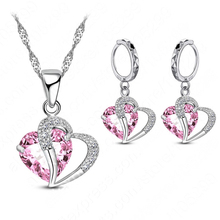 Luxury Women 925 Sterling Silver Cubic Zircon Necklace Pendant Earrings Sets Cartilage Piercing Jewelry Wedding Heart Design 2024 - buy cheap