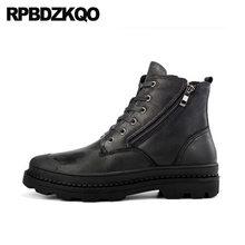 Botas cómodas de cuero de grano completo para hombre, Botines negros con cremallera, suela gruesa, zapatos de piel sintética marrón, hechos a mano de talla grande para invierno 2024 - compra barato