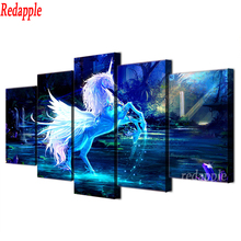 5 peças 5d faça você mesmo pintura de diamante completo quadrado/redondo bordado de diamante 3d unicórnio cavalo contos de fadas pintura mosaico decoração de casa 2024 - compre barato