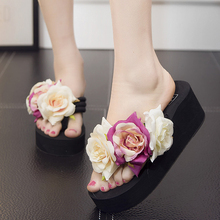 Chinelo feminino flores decoração, sandália de verão feminina solas grossas flores de ovo chinelo boêmio praia sapatos de meninas 2024 - compre barato