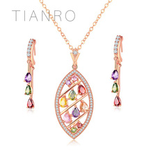 Tianro European and American jewelry set necklace earrings two-piece set of colorful color zircon set jewelry 2024 - buy cheap