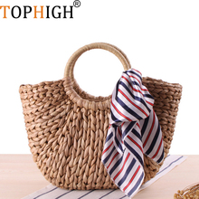 TOPHIGH Big Travel Vacation Totes Straw Handbag For Ladies Women Handbag Female Handmade Woven Straw Beach Bag For Women 2018 2024 - buy cheap