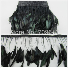 Wholesale!10Meters/Lot!Height 8-15cm Black Colour Rooster Coque Tails Stripped Feather Trim,rooster feather fringe,feather lace 2024 - buy cheap