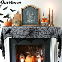 OurWarm-manto de encaje blanco y negro para decoración de Halloween, bufanda con tela de araña, cortina de puerta, decoración de fiesta de terror 2024 - compra barato