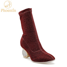 Phoentin-botas de salto curto com cano curto, promoção de sapatos femininos de cristal expansível, bico redondo, ft480, 2019 2024 - compre barato