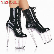 20cm arrived sexy ladies Ultra high heel shoes fashion leather side zipper lace-up women ankle boots transparent bottom shoes 2024 - buy cheap