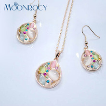 MOONROCY Free Shipping Fashion Crystal Necklace and Earrings Set Zirconia Opal Rose Gold Color Jewelry Set wholesale for women 2024 - buy cheap