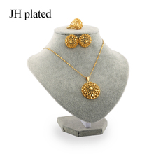 JHplated African Fashion gold color jewelry sets women best gifts Party wedding Necklace Earrings ring sets 45cm Pendant Gift 2024 - buy cheap