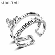 Uini-Tail hot new 925 sterling silver Korean fashion hypoallergenic double-layer butterfly open ring fashion trend wild dynamic 2024 - buy cheap