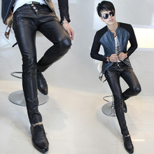New Free Shipping Men's Clothing Brand Fashion Casual Slim Black Leather Pants Leather Trousers / 28-33 2024 - buy cheap