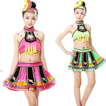 Los niños Miao baile étnico vestido chino nación traje chica chino Yangko Ropa de baile Dai Ropa de baile 18 2024 - compra barato