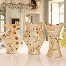 European ceramic small vase ornaments gold-plated home wedding living room decoration minimalist crafts flower insert ornaments 2024 - buy cheap