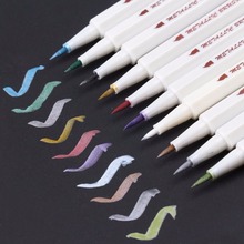 Sta brush canetinha metálica, marcador de caligrafia em papel preto, ponta redonda fina, marcadores de cor brilhante para tecido de cerâmica de vidro 2024 - compre barato