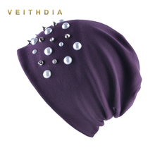 VEITHDIA Willow pearl Hedging Cap Women Skullies Beanies Knitting Knitted Caps Bonnet Double Layer Cotton Hat Autumn Winter 2024 - buy cheap