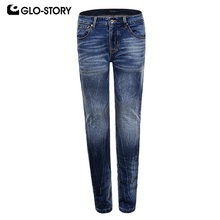 GLO-STORY 2018 European Size Men's Fashion Distressed Washed Mid-Waist Jeans Streetwear Denim Pants Male Bottoms MNK-7702 2024 - buy cheap