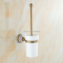 Accesorio de baño con acabado de latón antiguo, soporte de cepillo de inodoro con montaje en pared de porcelana con portavasos de cerámica TH503 2024 - compra barato