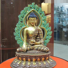 Xd 002639 Тибетский Фан из чистой бронзы 24 К золото позолоченная окрашенная Шакьямуни, статуя татхагата Будды 2024 - купить недорого