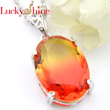 Luckyshine NEW Fashion Women Jewelry Oval Bi Colored Tourmaline Crystal 925 Silver Wedding Pendants for Necklaces With Chain 2024 - buy cheap