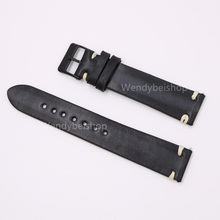 CARLYWET 20mm Wholesale Man Women Handmade 3mm Thickness Leather Two Tone Black VINTAGE Wrist Watch Band Strap Belt Black Buckle 2024 - buy cheap