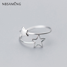 NBSAMENG-Anillo de 100% Plata de Ley 925 con forma de estrella para mujer y niña, sortija de 2 estrellas, tamaño 5, 6, 7 cm que se ajusta, regalo maravilloso 2024 - compra barato