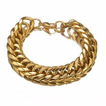 Pulseira de aço inoxidável 316l, bracelete de 7-11 polegadas, 16mm de largura, corrente cubana, joias pesadas para homens e mulheres, pulseiras de cor dourada 2024 - compre barato