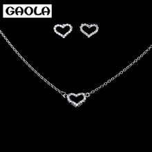 Clear Love Heart Zircon Jewelry Sets Silver Color pendant and Necklace Sets for Women's Party Gift or Wedding Jewelry GLDT0522 2024 - buy cheap
