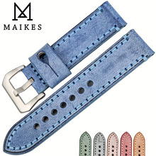 MAIKES-Correa de reloj azul vintage de 22mm y 24mm, correa de cuero con brida italiana, accesorios de pulsera para reloj fósil 2024 - compra barato
