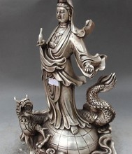YM-Soporte de plateado China de 12 ", estatua florero de tortuga dragón kwan-yin diosa Guanyin, 317 2024 - compra barato