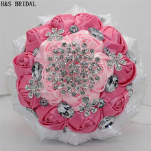 H & S Rhinestone NUPCIAL elegante Do Casamento Flores Bouquets de Noiva Bouquets De Casamento Artificial Rose buque de noiva 2019 2024 - compre barato