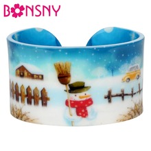 Bonsny Plastic Christmas Snowman Tree Bangles Bracelets Crafts New Year Winter Navidad Gift Jewelry For Women Girls Ladies Party 2024 - buy cheap