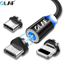 Olaf 2.4A светодиодный магнитный кабель для быстрой зарядки Micro USB Type-C 1 м USB Type C нейлоновый кабель для Samsung S8 для iphone 7 X XR usb c 2024 - купить недорого