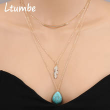 Ltumbe Boho Natural Stone Water Drop Feather Statement Necklaces Multi Layer Clavicle Chain Necklaces for Women Jewelry Collier 2024 - buy cheap