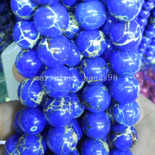 Free Shipping Beautiful Jewelry  10mm Blue Imperial Jaspe Round  Women Men Spacers Loose Beads 15.5" G6773 2024 - buy cheap