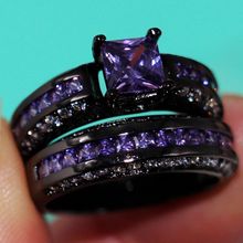Size5/6/7/8/9/10/11 Princess Cut Jewelry Cookia 10kt black gold filled Purple 5A CZ Simulated stones Wedding Engagement Ring set 2024 - buy cheap