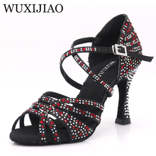 WUXIJIAO Dance Shoes Latin Woman Salsa Silk Satin Dancing Shoes Glitter Rhinestone Professional Dance Shoes Ballroom Soft Bottom 2024 - buy cheap