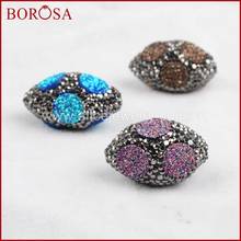 BOROSA Oval Shape Titanium Natural Stone Druzy Boho Beads Rhinestone Pave Druzy Jewelry Stone Charm Jewelry Making JAB560 2024 - buy cheap