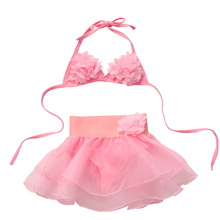 Bañador de encaje rosa para niños y niñas, conjunto de Bikini de vendaje con cuello Halter, traje de baño de dos piezas para playa, Tankini, novedad de 1 a 6T 2024 - compra barato