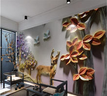 beibehang Custom wallpaper 3D murals new Chinese embossed fortune tree elk background wall papers home decor 3D papel de parede 2024 - buy cheap