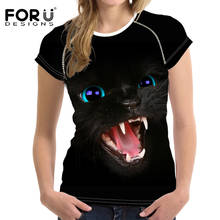 FORUDESIGNS T Shirt Women Top Shirts 3D Black Cat Teen Girls Clothes Female Kawaii T-shirt For Women Slim Fit Vetement Femme New 2024 - buy cheap