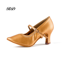 Sapatos femininos para dança sapato para salão de baile sapato feminino sola de couro bovino antiderrapante garantia autêntica bd 125 salto 5.5 cm 2024 - compre barato